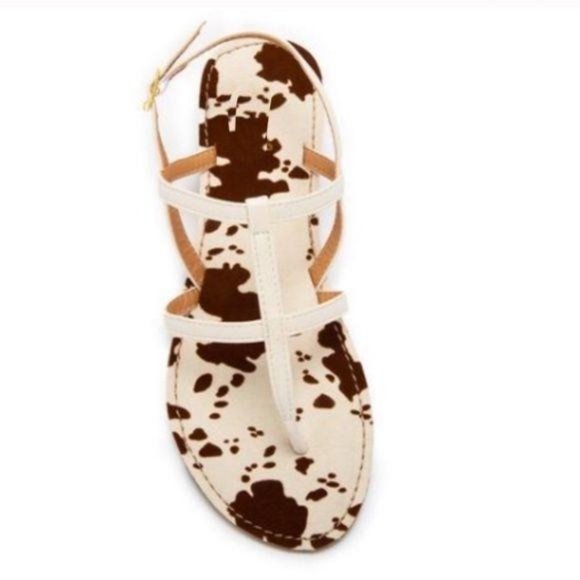 Shoes - Strappy Cow Print Sandals in Cream